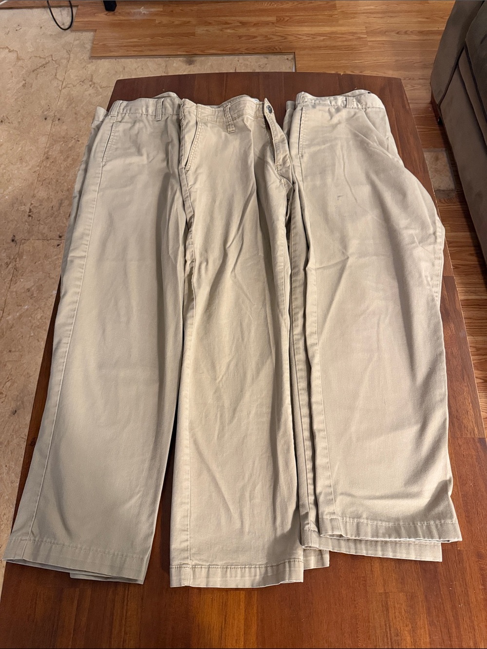 Lands End, Lee men’s lot of 3 Tan school uniform pants. Size 34x30.